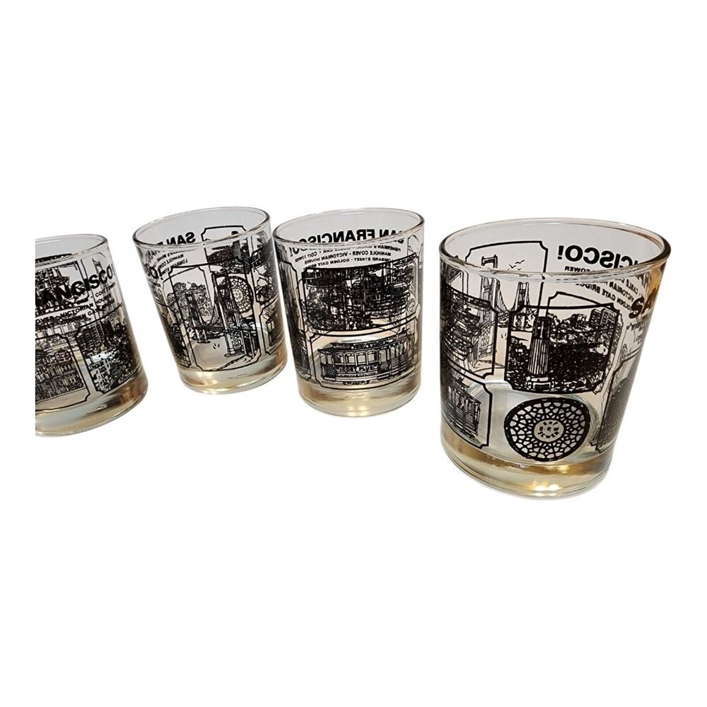 5 Vintage 1960s Libbey Lowball Whiskey Glasses San Francisco California Scenes - Picture 9 of 10